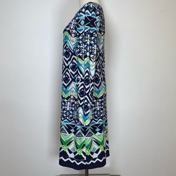 Vince Camuto Blue And Green Geometric Print Long Sleeve Dress Women’s Size 10 - Picture 3 of 9